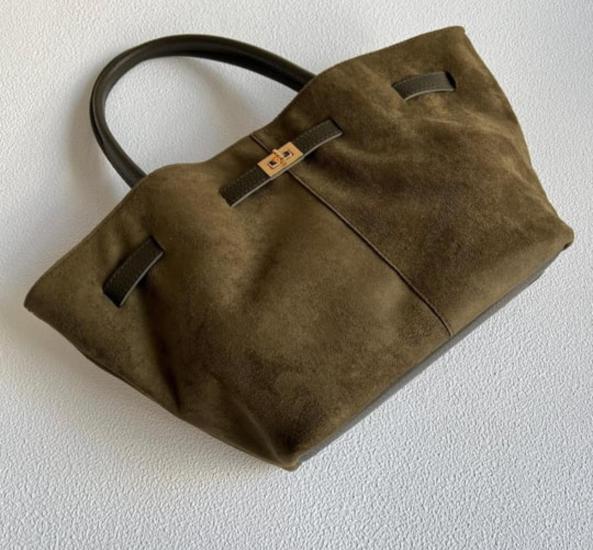 Süet Kilit Detay Çanta Haki