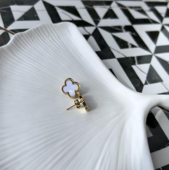 Yonca Mineli Küpe Beyaz