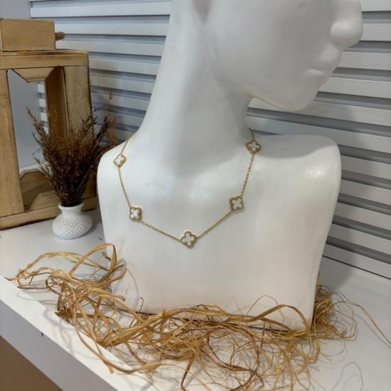 Gold Yonca Kolye (Beyaz)