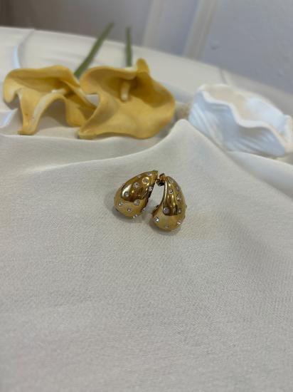 Taş Detaylı Gold Damla Küpe