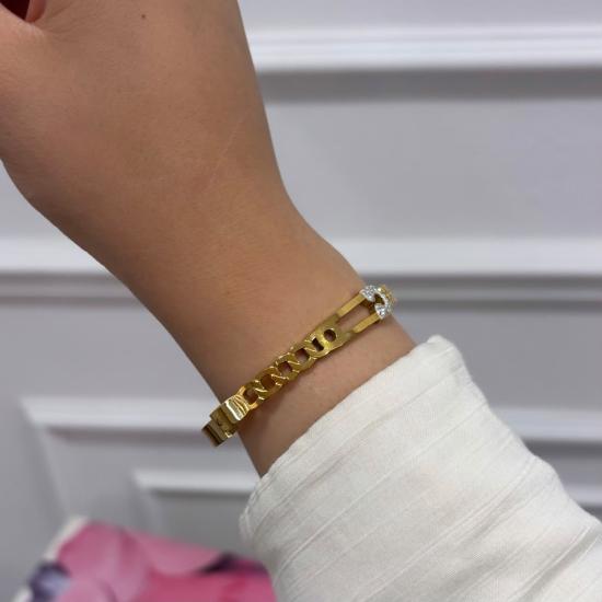 Zirkon Taş Detay Gold Kelepçe