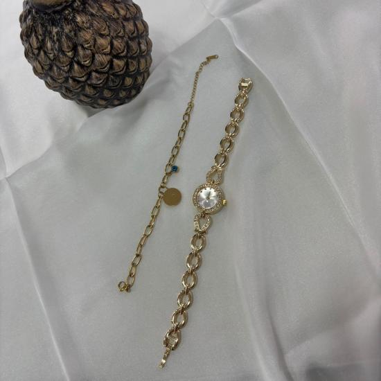 Zirkon Taşlı Gold Saat